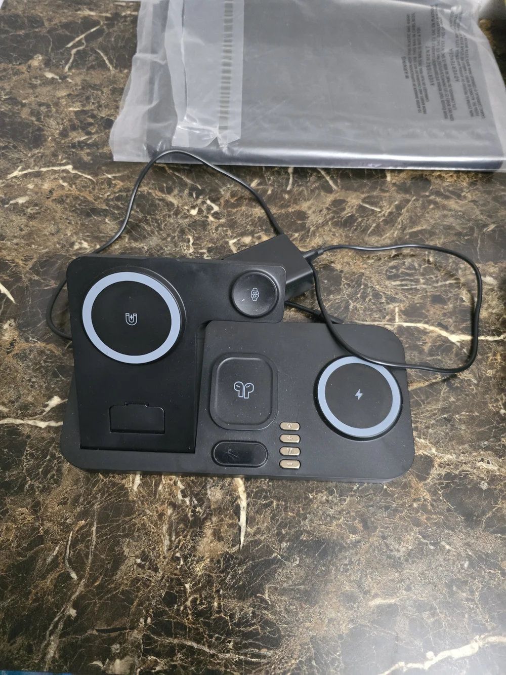 30W Dual Phone Wireless Charging Station in Black with Watch & Earbuds Stand